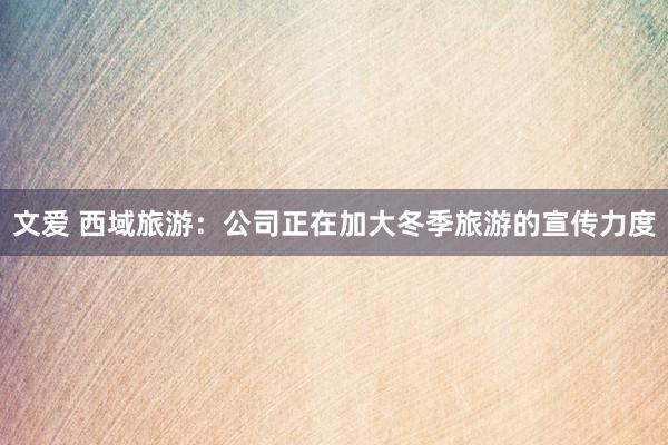 文爱 西域旅游：公司正在加大冬季旅游的宣传力度